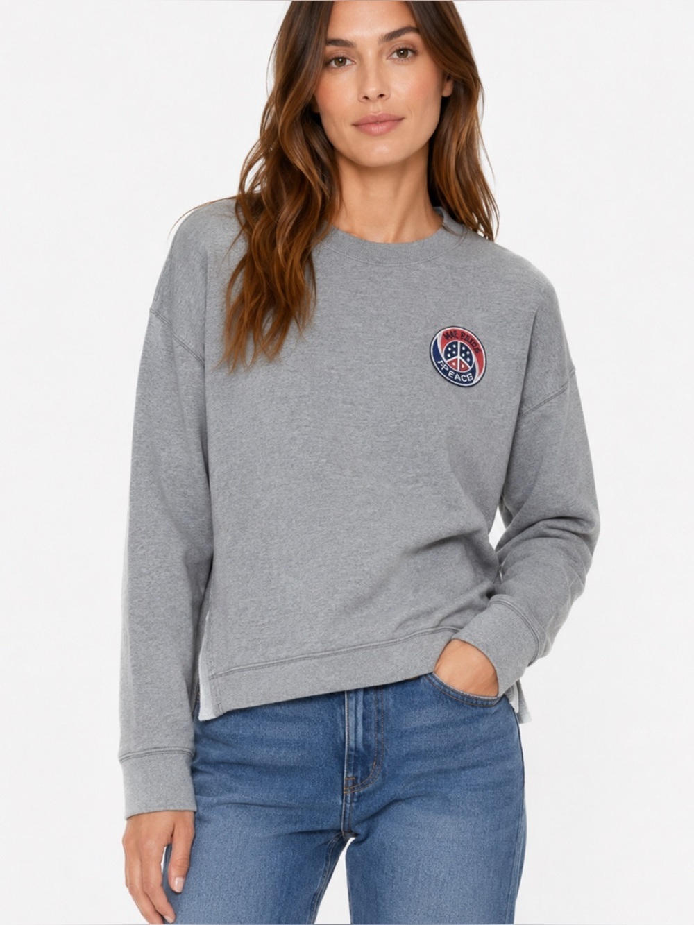 Marc Jacobs Novelty We Come In Peace Patch Designer Crewneck Cotton Pullover Top